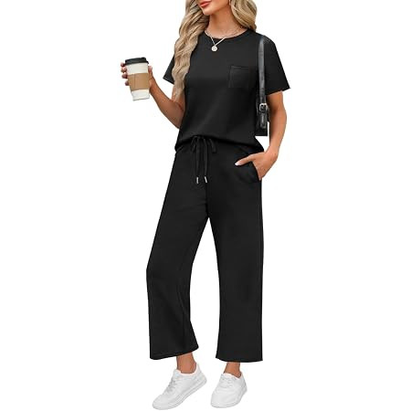 Sampeel Two Piece Sets for Women Summer Outfits Oversized Wide Leg Crop Pants Lounge Sets Airport... | Amazon (US)
