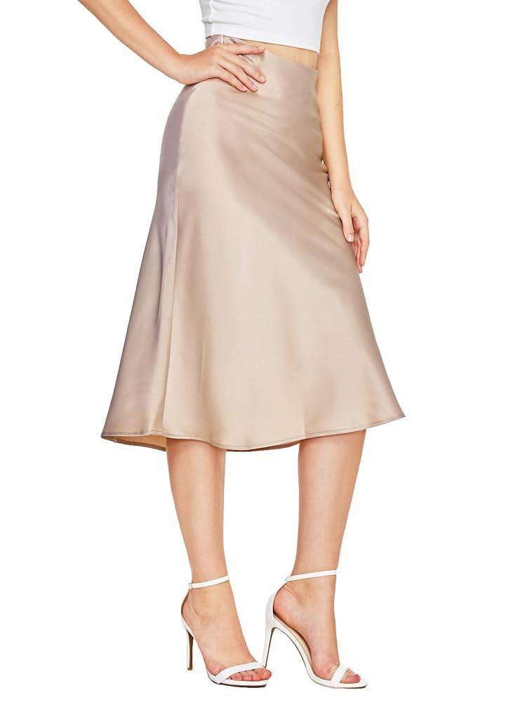 Verdusa Women's Elegant High Waist Satin A Line Flared Midi Skirt | Amazon (US)