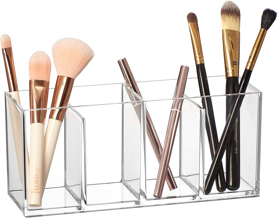 Amazing Abby - Glamour - Acrylic 4-Compartment Makeup Organizer, Transparent Plastic Makeup Brush... | Amazon (US)
