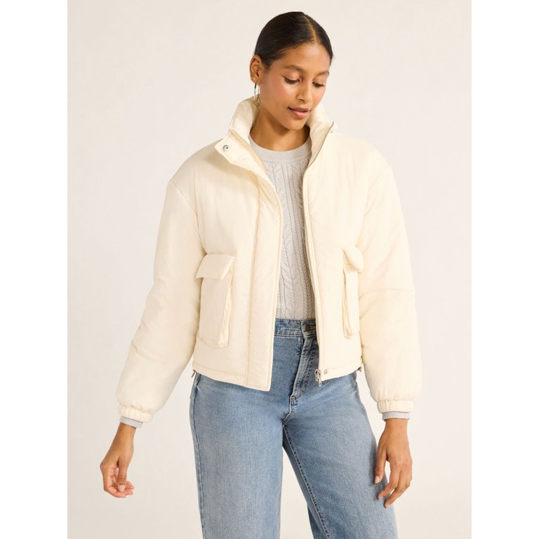 Scoop Women's Cargo Puffer Jacket, Midweight, Sizes XS-XXL | Walmart (US)