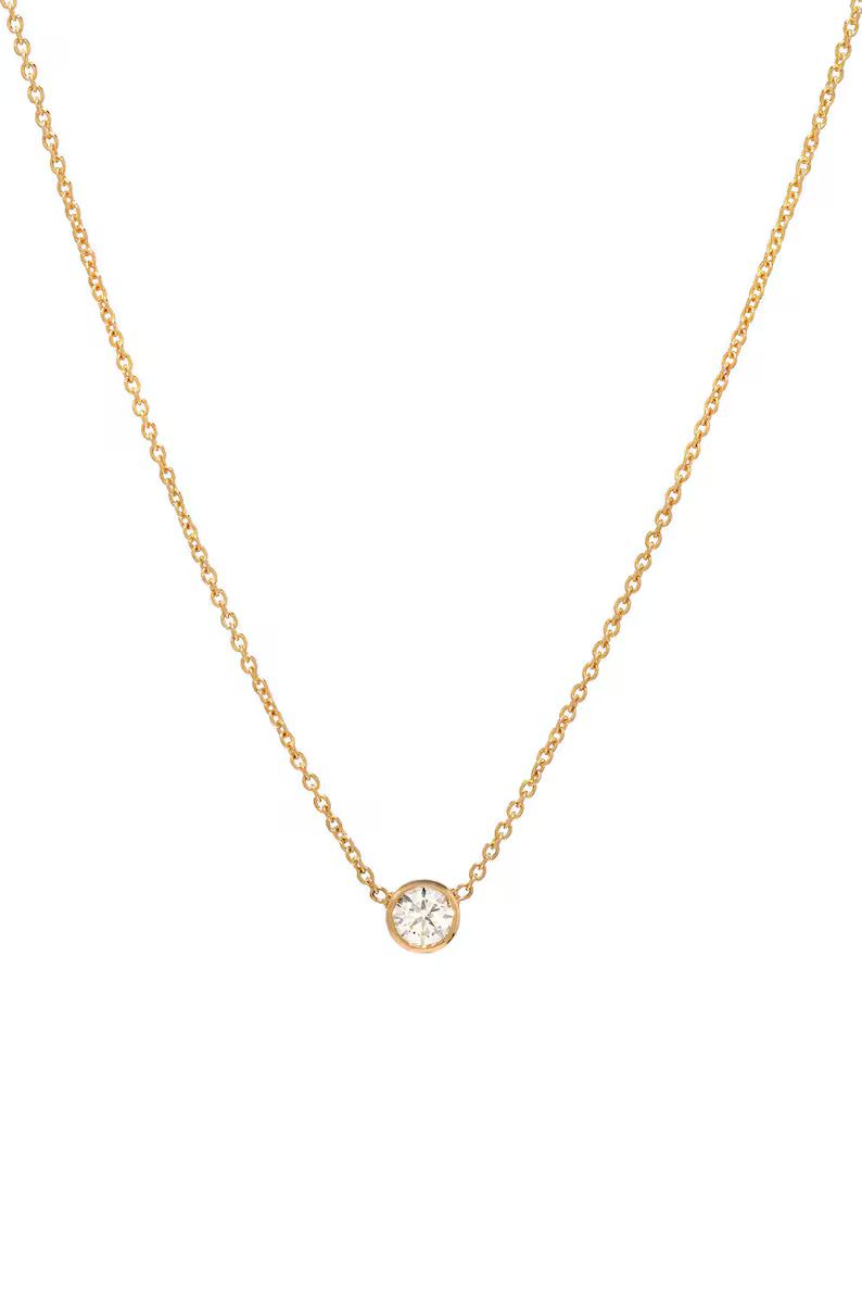 14k gold bezel diamond necklace, solitaire necklace 0.10 carat | Etsy (US)