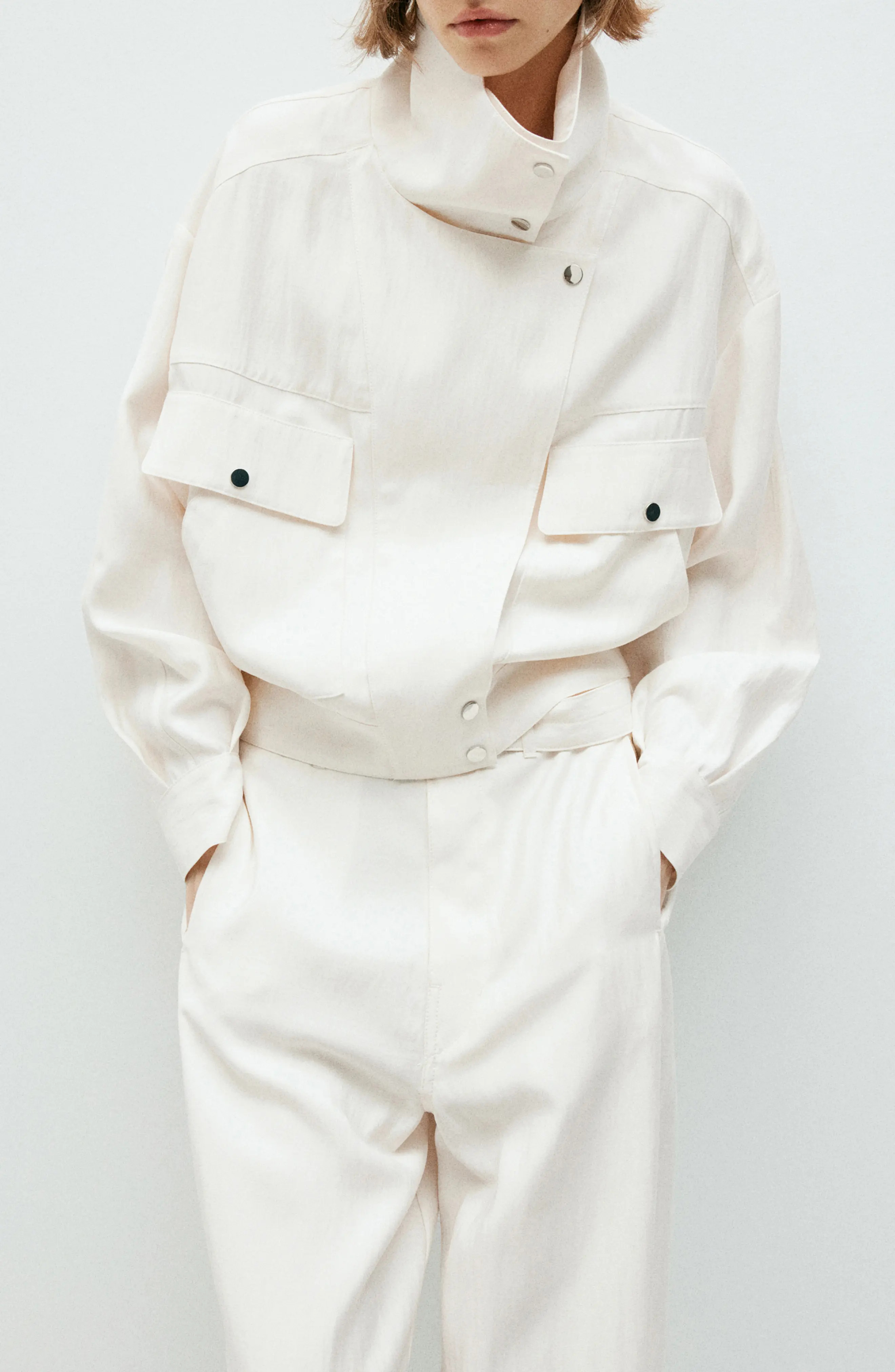 MANGO Marie High Neck Jacket in White at Nordstrom, Size Small | Nordstrom