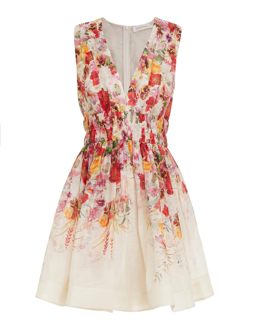 Dresses-Wonderland V-neck Mini Dress-Elka Poppy Ivory Print-2-Zimmermann | ZIMMERMANN (US, CA, EU, MENA)