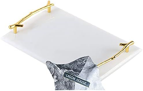 LAGOM HOUSE White Marble Tray with Gold Handles, Real Marble Vanity Tray Serving Tray for Bar/Per... | Amazon (US)