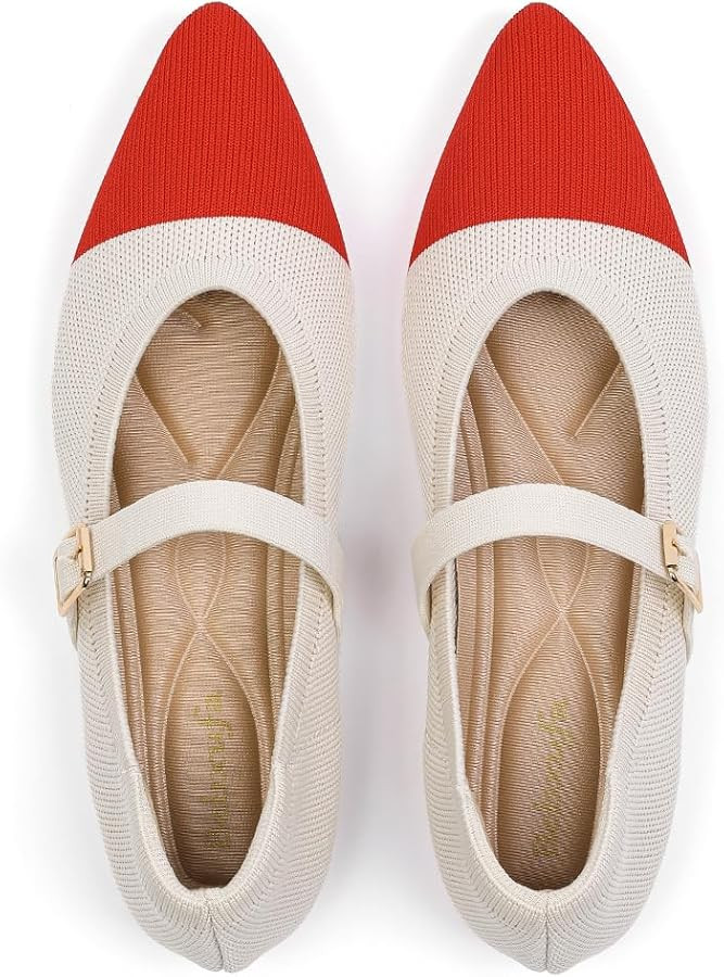 Women's Pointed Toe Knit Mary Jane Ballet Flats for Office Casual Wear Stretchy Dressy Slip-On Sh... | Amazon (US)