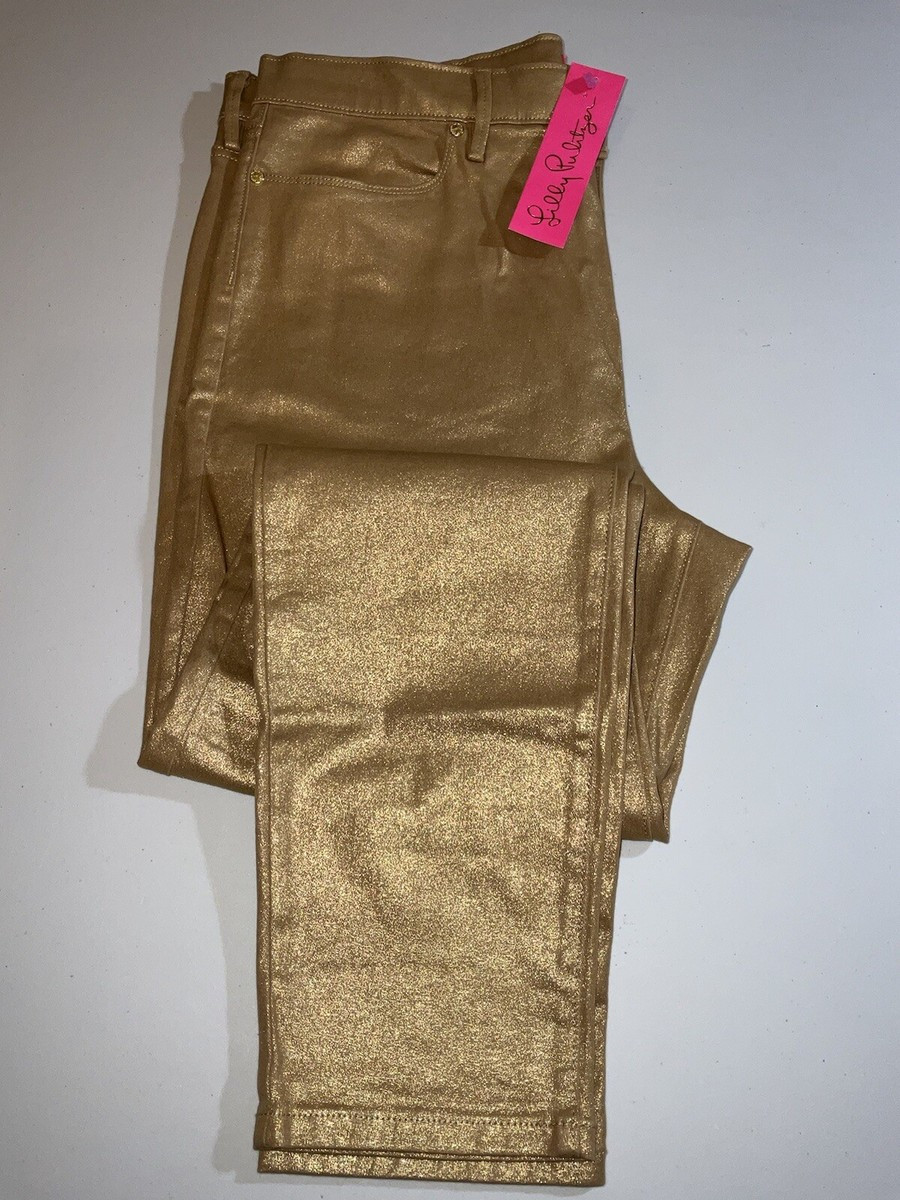 Lilly Pulitzer NWT Eagan Shimmer Denim Skinny Jeans Gold Metallic $188 Size 16 | eBay US