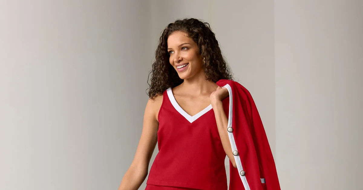 French Terry Color-Block Skort Set - Tomato Red/White | Boston Proper | Boston Proper