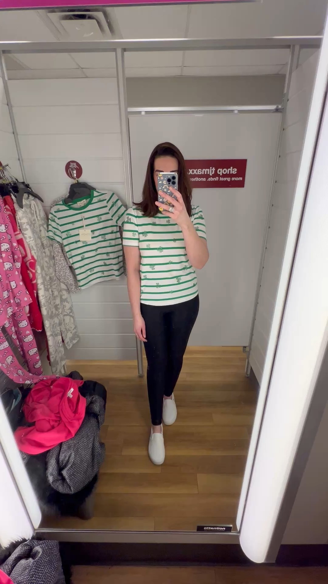 Striped shamrock t-shirt (small). Black faux leather leggings (small). White slip on sneakers (8.5). #tshirt #shamrocktshirt #stripedtshirt #leggings #blackleggings #fauxleatherleggings #sneakers #whitesneakers #sliponsneakers #casualoutfit #stpatricksdayoutfit 

#LTKSeasonal #LTKootd