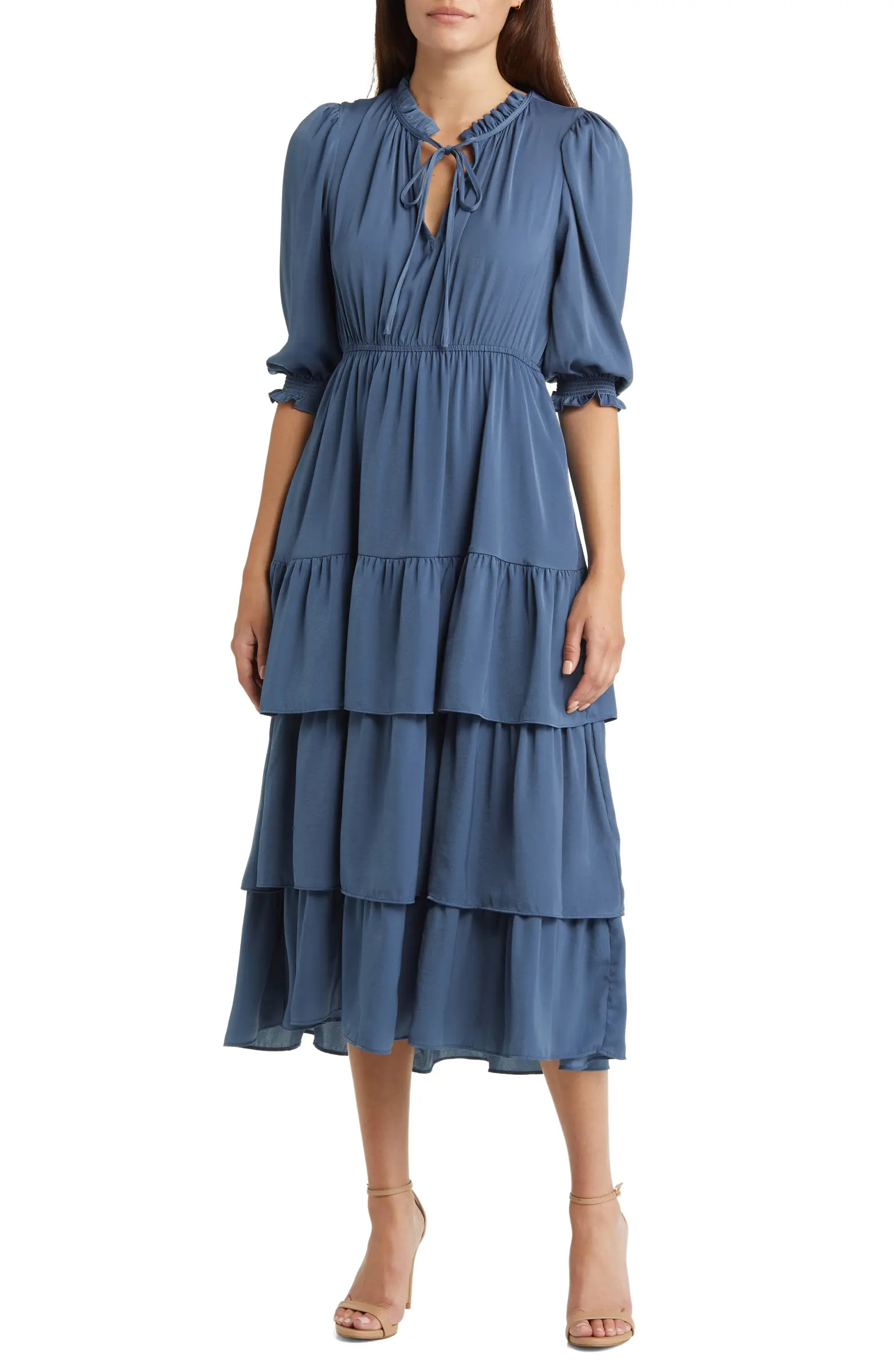 Tiered Satin Midi Dress | Nordstrom