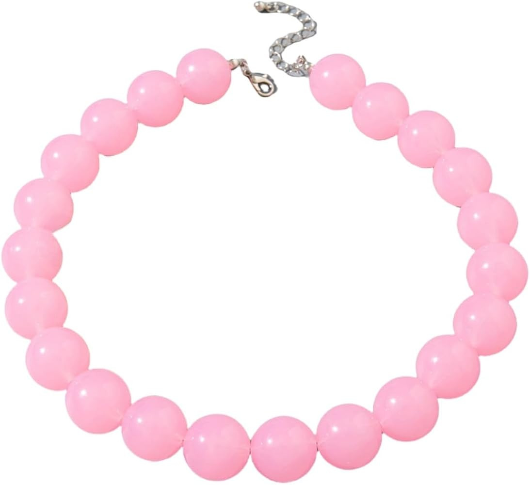 Colorful Chunky Beaded Necklace for Women Acrylic Bead Choker Necklaces Fashion Large Round Beads... | Amazon (US)