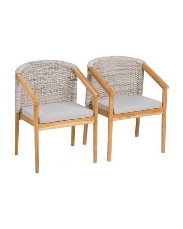 Set Of 2 Outdoor Teak Arm Chairs With Cushion | TJ Maxx