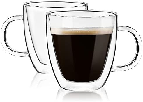 Espresso Cups,Set of 2(5.5 oz, 160 ml)Double Wall Glass Espresso Mugs | Amazon (US)