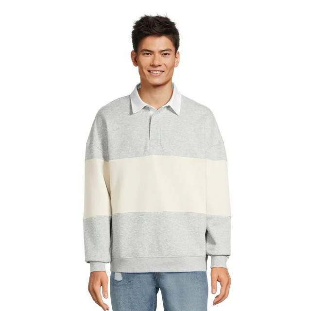 No Boundaries Men's and Big Men's Rugby Polo Sweatshirt, Sizes XS-5XL | Walmart (US)