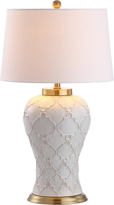 JONATHAN Y 29" Cream Textured Ceramic Table Lamp, Transitional Quatrefoil Trellis Design with Whi... | Amazon (US)