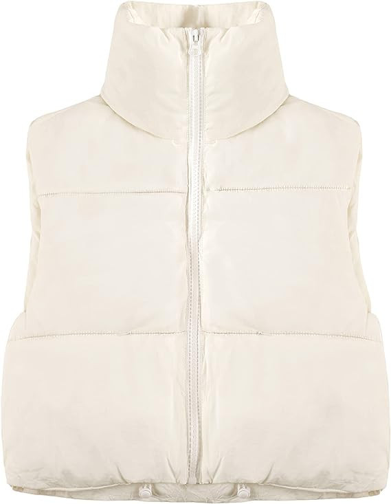 Yeokou Women's Cropped Puffer Vest Zip Up Stand Collar Sleeveless Outerwear with Pockets | Amazon (CA)