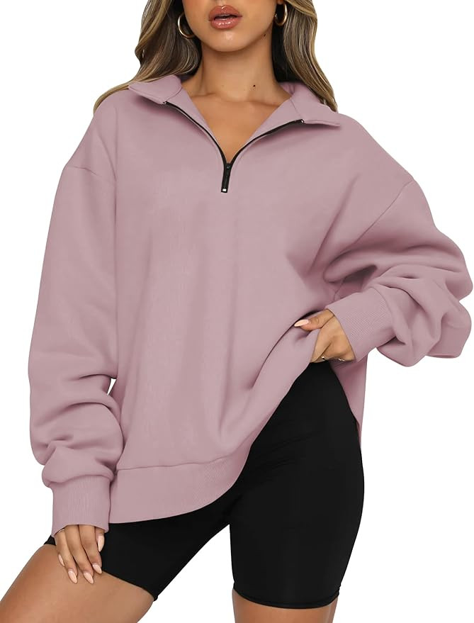 Trendy Queen Womens Oversized Half Zip Pullover Long Sleeve Sweatshirt Quarter Zip Hoodie Sweater... | Amazon (US)