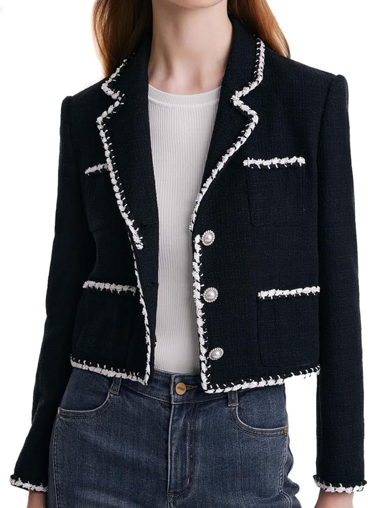 Tweed Blazers for Women Work Business Casual, Knit Blazer Cropped Jacket for Women | Amazon (US)