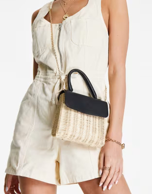 ASOS DESIGN mini crossbody bag in straw and pu mix | ASOS (Global)