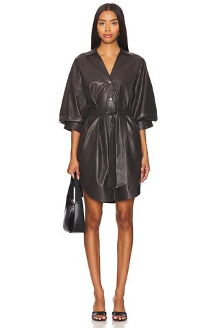Brochu Walker Kate Belted Vegan Leather Shirt Dress in Timber from Revolve.com | Revolve Clothing (Global)