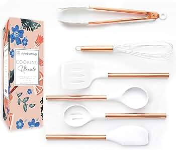 STYLED SETTINGS White Silicone and Copper Kitchen Utensils Set for Modern Cooking and Serving - 6... | Amazon (US)