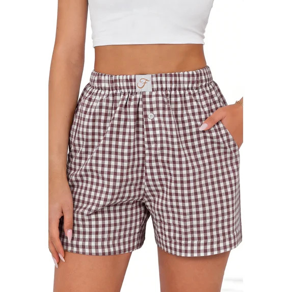 Fantaslook Plaid Shorts for Women Button Gingham Cotton Shorts Summer Lounge Boxers Beach Shorts ... | Walmart (US)