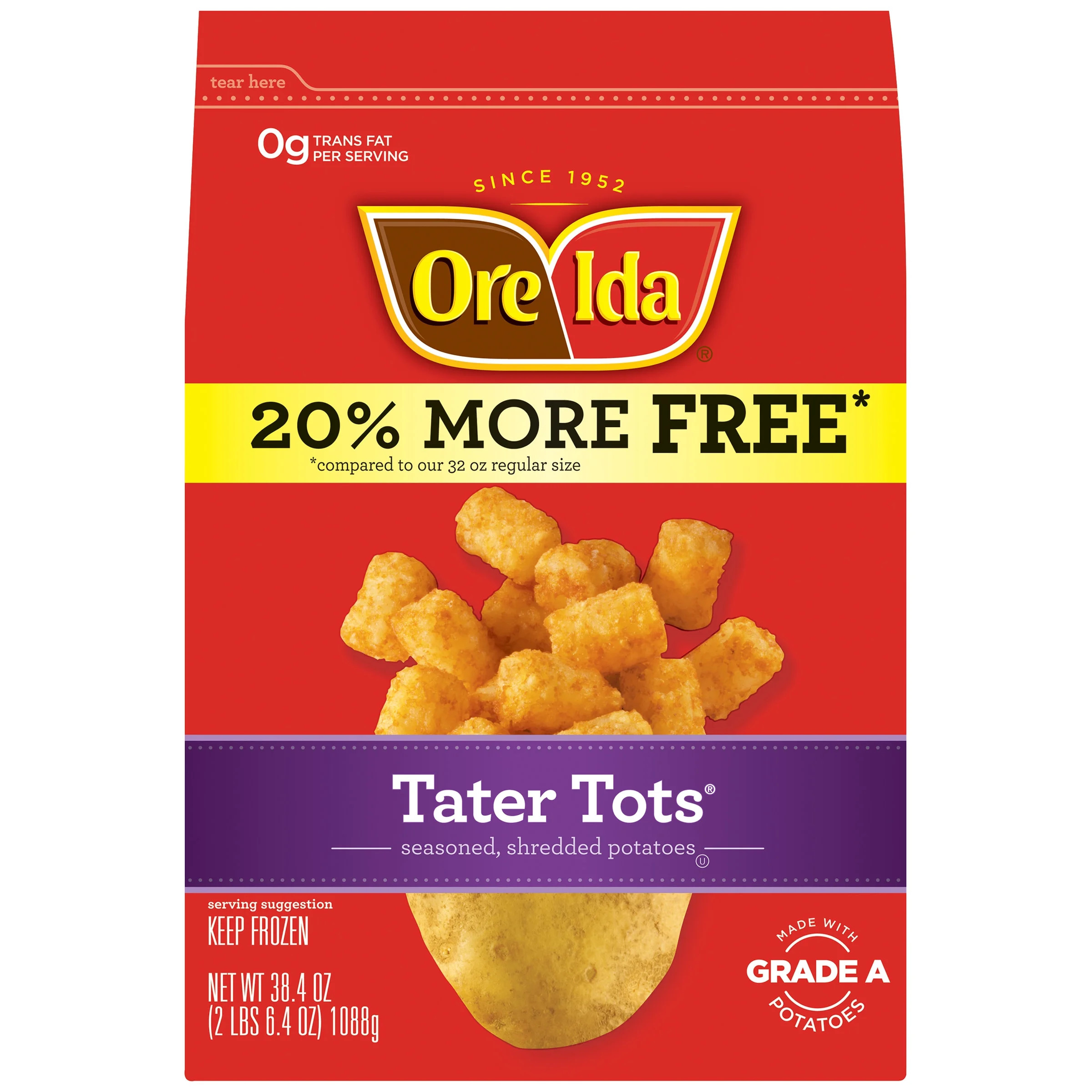 Ore-Ida Tater Tots Seasoned Shredded Potatoes 38.4 oz Bag | Walmart (US)