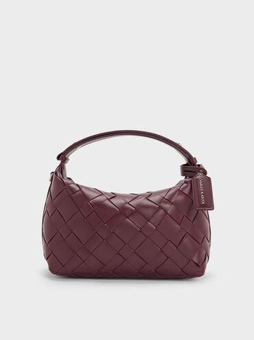 Wineberry Red Ivette Woven Shoulder Bag | CHARLES & KEITH | Charles & Keith CA