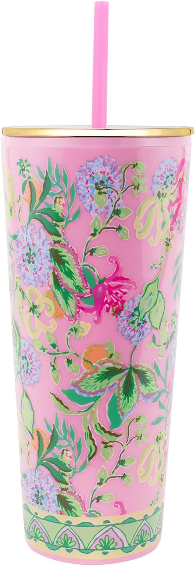 Lilly Pulitzer Double Wall Tumbler with Lid and Reusable Straw, Blue Plastic Cup, Insulated Trave... | Amazon (US)