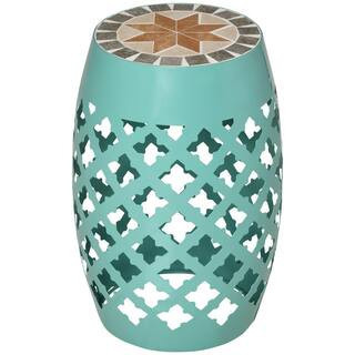 Blue Round Metal Outdoor Side Table, Garden Mosaic Accent Side Table for Poolside, Patio, Garden and Deck | The Home Depot