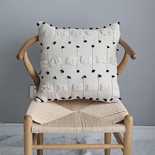 LIGICKY Boho Black and White Throw Pillow Covers with Tassels Decorative Woven Plush Soft Tufted Squ | Amazon (CA)