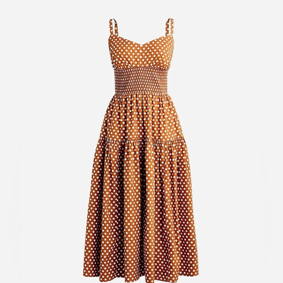 JCREW smocked sweetheart dot dress in pecan. | Poshmark