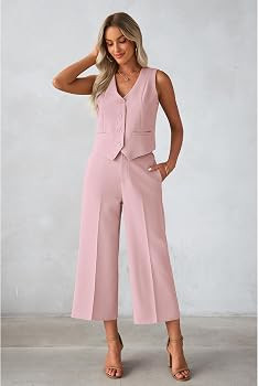 luvamia Pant Suits for Women Dressy Casual 2 Piece Sets Sleeveless Blazer Vest with Wide Leg Capr... | Amazon (US)
