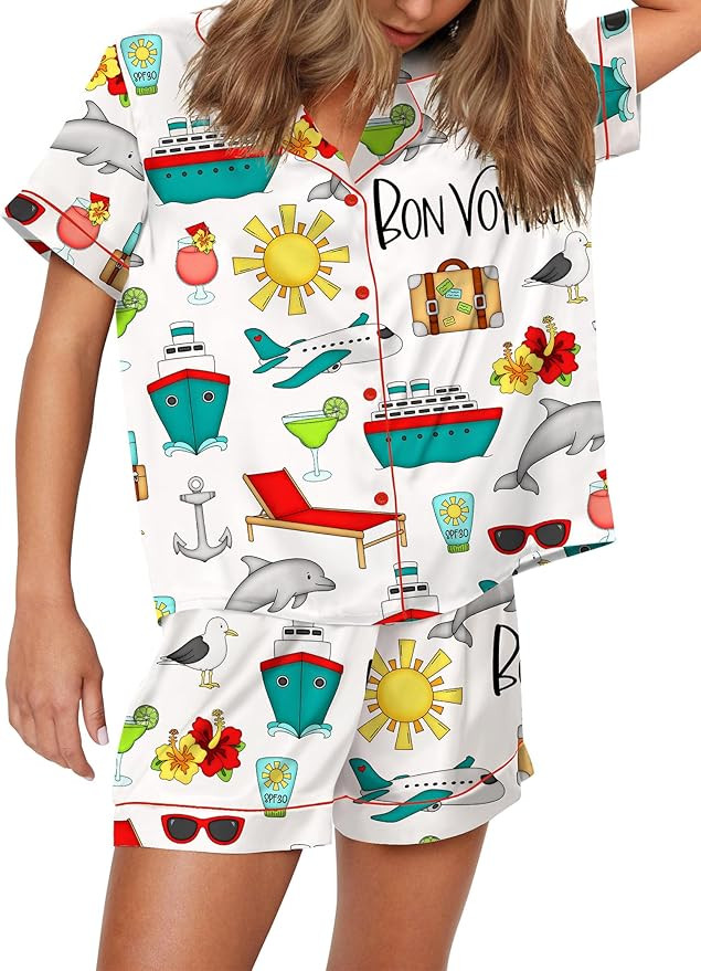 SHESHOW Satin Pajamas for Women Set Satin Button Down Short Sleeve Shirt and Shorts Summer Lounge... | Amazon (US)