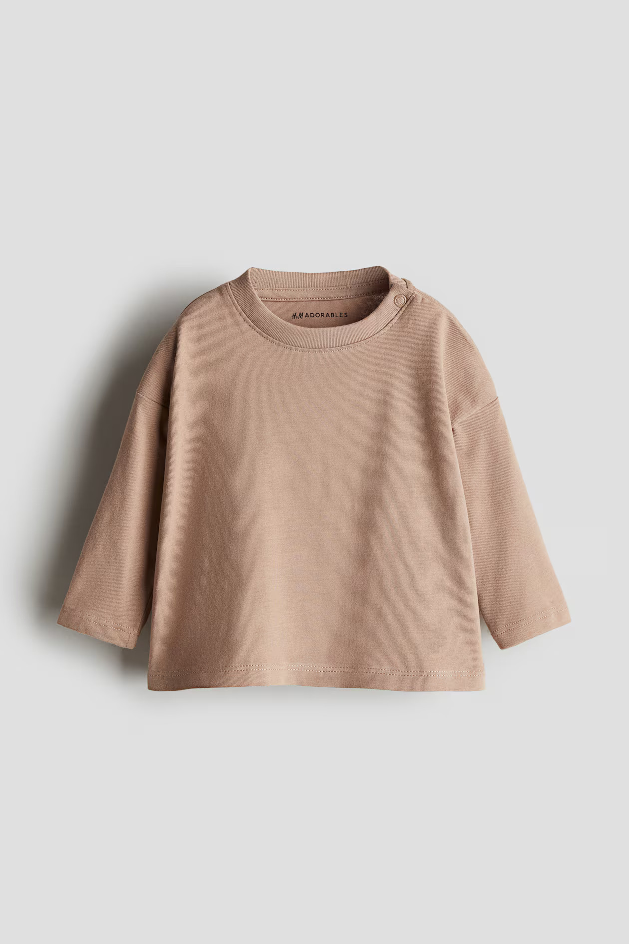 Long-Sleeved Cotton T-shirt - Round Neck - Long sleeve - Dark beige - Kids | H&M US | H&M (US + CA)
