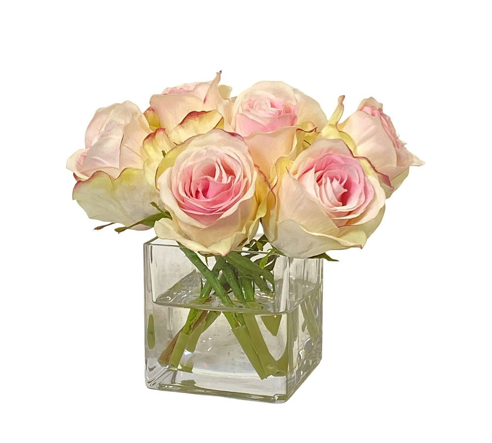 Faux Composed Roses in Square Vase | Pottery Barn (US)