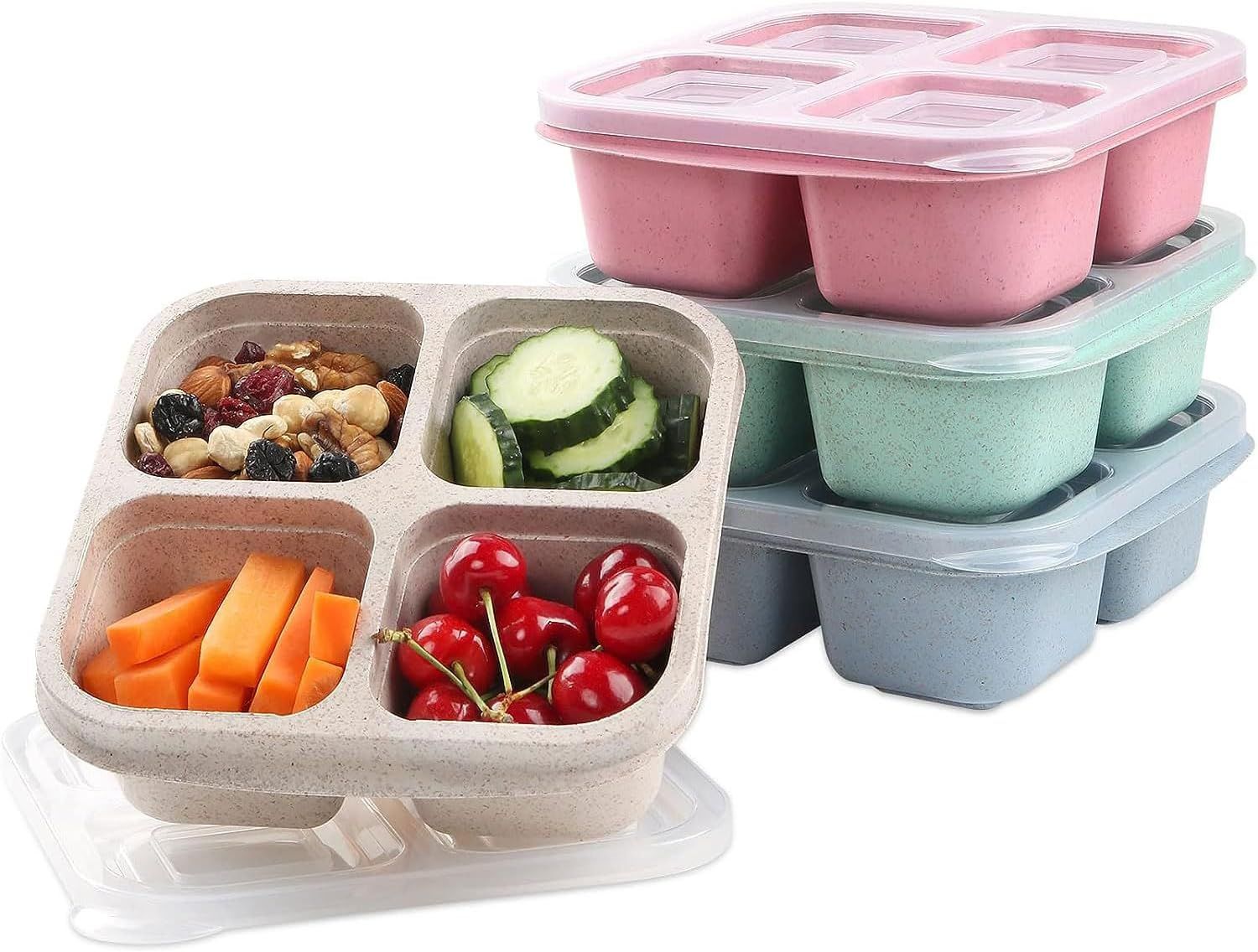 4 Pack Snack Containers, Divided Bento Snack Box, 4 Compartments Reusable Meal Prep Lunch Contain... | Amazon (US)