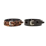 Jessica Simpson Women's Skinny Waist Belt Two Pack-Polished Leopard, Black Patent & Leopard, Small | Amazon (US)