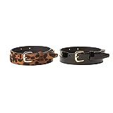 Jessica Simpson Women's Skinny Waist Belt Two Pack-Polished Leopard, Black Patent & Leopard, Small | Amazon (US)