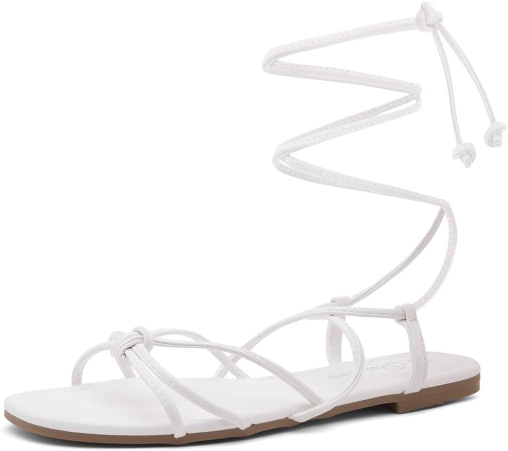 Shoe Land Womens Flashh Flat Strappy Lace Up Sandal Open Toe Comfortable Dressy Gladiator Sandals... | Amazon (US)