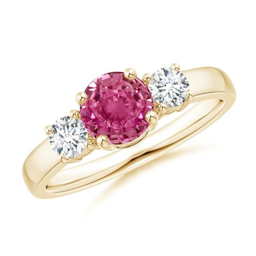 Angara Natural Pink Sapphire Engagement Ring for Women | Classic Round Pink Sapphire and Diamond Three Stone Ring in Yellow Gold | April Birthday, Gemstone Jewelry Gift | AAA | 6mm | Ring Size- 11.5 | Amazon (US)