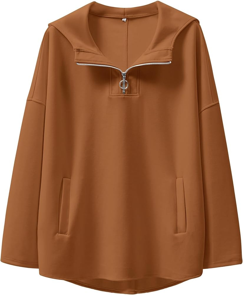 Womens Oversized Hoodie Quarter Zip Sweatshirts 2024 Fall Tunic Pullover Top Trendy Teen Girls Pr... | Amazon (US)