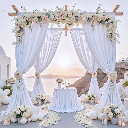 10 ft x 8 ft Wrinkle Free White Backdrop Curtain for Wedding Parties, Polyester Photography Backd... | Amazon (US)