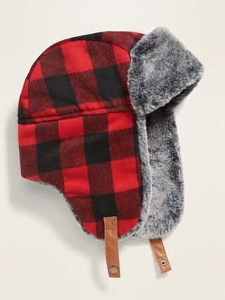 Plaid Flannel Faux-Fur Trim Trapper Hat for Men | Old Navy (US)