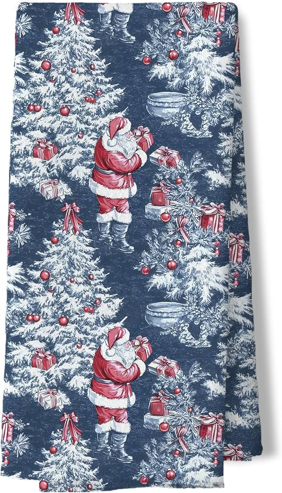 Vintage Blue Christmas Tree Santa Kitchen Dish Towels 16x24 Inches, Chinoiserie Christmas Decor, ... | Amazon (US)