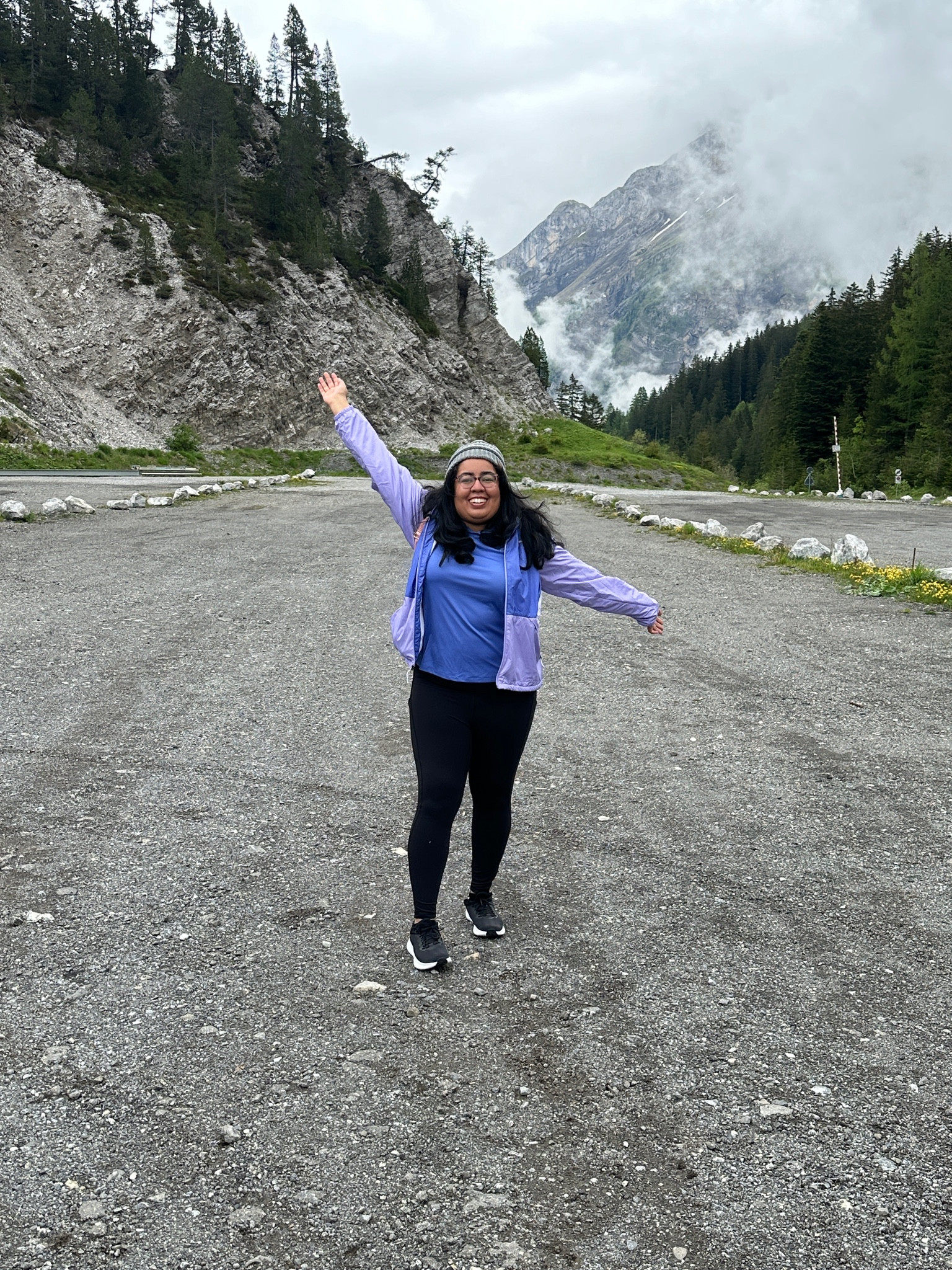 The views 😍 Been loving this fleece lined windbreaker jacket and thin long sleeve top with a hoodie to keep me warm as we explored Glacier 3000. Wearing an xl in both and 12 in leggings  

#LTKActive #LTKTravel #LTKMidsize