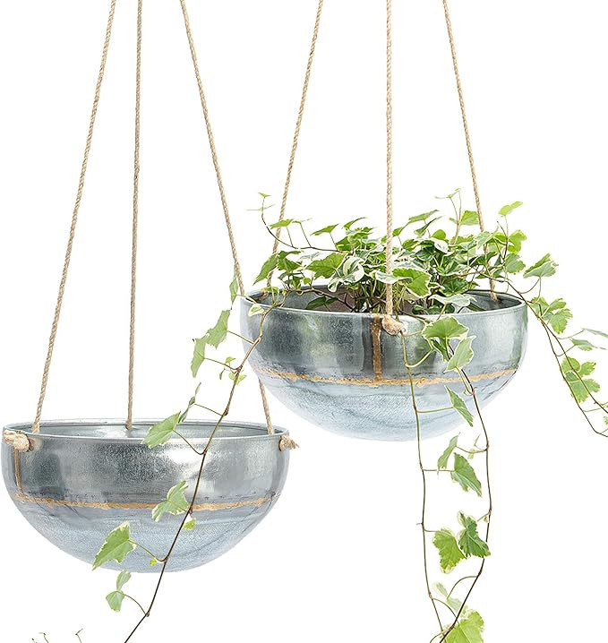 kimisty Set 2 Hanging Planter for Outdoor & Indoor Plants, Galvanised Iron Pot, Large Flower Hang... | Amazon (US)