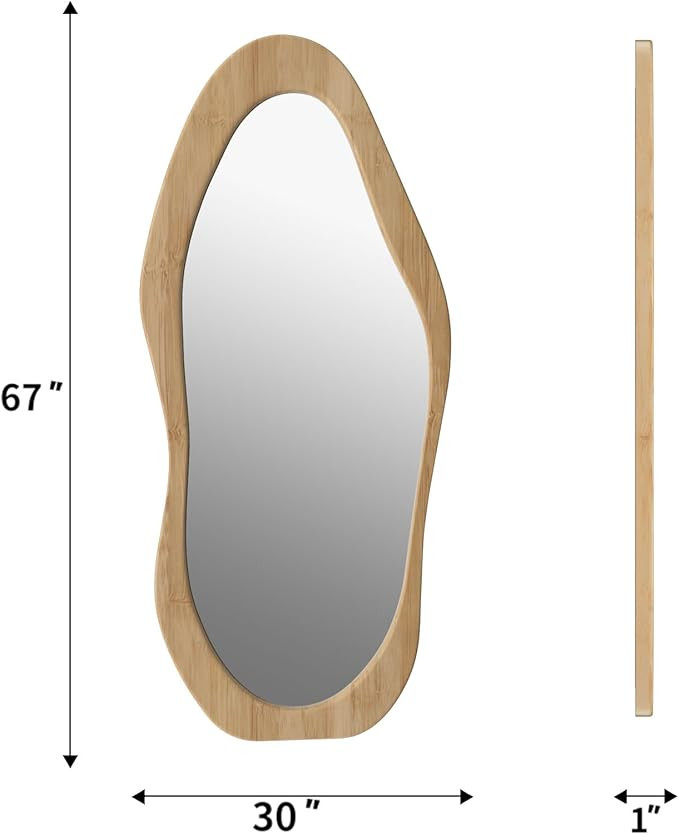 67"x 30" Irregular Wavy Full Length Mirror Natural Wooden Framed Full Body Mirror Hanging/Leaning... | Amazon (US)