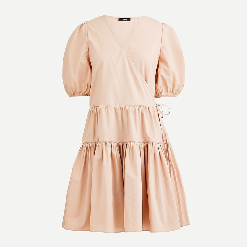 Puff-sleeve cotton poplin wrap dress | J. Crew US