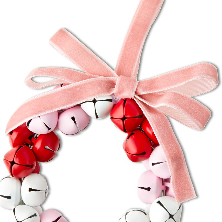 Red, White & Pink Winter Brush Bell Wreath Christmas Ornament, 4.13 in, 1 Count, by Holiday Time | Walmart (US)