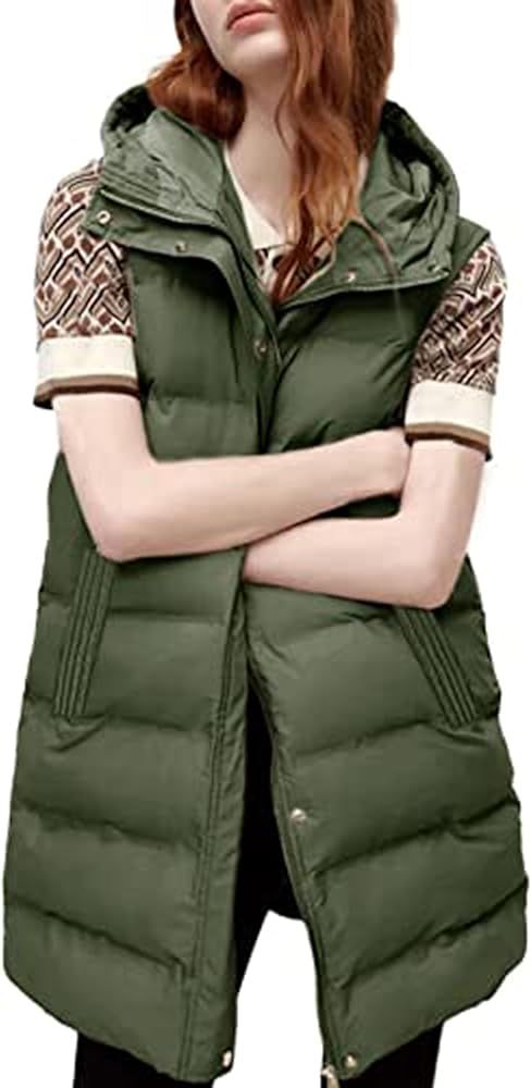 SCUSTY Womens Long Puffer Vest Sleeveless Coats Quilted Vests Outerwear Jackets with Hood | Amazon (US)